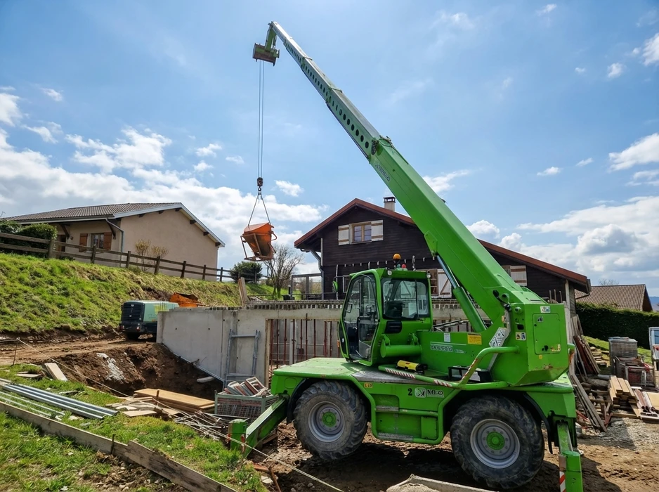 Chantier de construction, vue intérieure d'un escalier en béton coulé in situ, encore frais